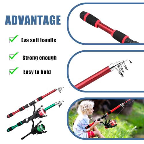Quinta immagine Set di 2 canna da pesca telescopica leggera da 1,8 m, per attività all'aperto, per ragazzi e ragazze (rosso + verde)