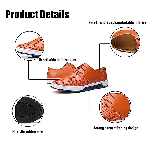 Men's Lace-up Casual Oxford Shoes,Fashion Hollow Breathable Leather Stitching Business Dress Shoes Comfortable Slip on Flat Sneakers2