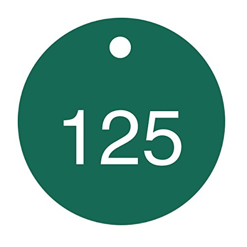 Fichas circulares grabadas de 1.5 pulgadas en color verde con numeración blanca, paquete de 25