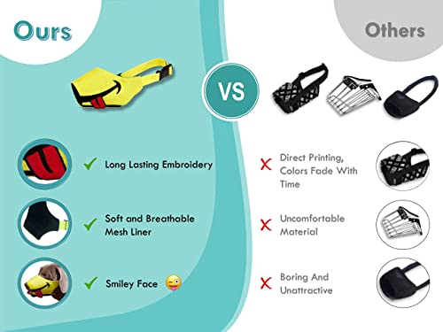 Footpet Dog Muzzle, Smiley Face Muzzle With Soft Breathable Air Mesh Nylon, Anti Biting Barking Chewing, Adjustable Dog Mouth Cover For Medium, Large Dogs (Yellow, M) #TOP5