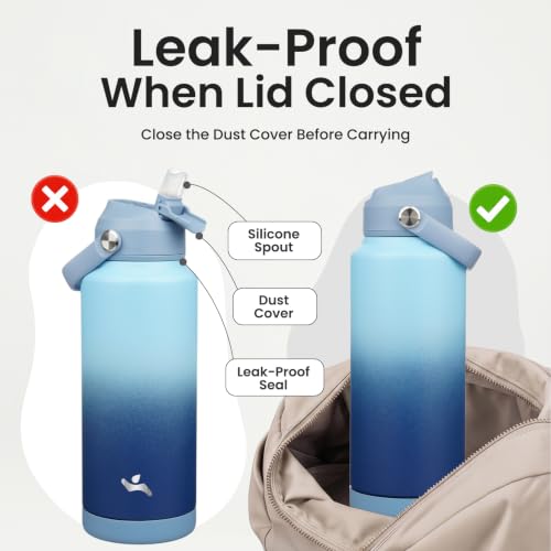 Image of Konokyo 32 oz Insulated Stainless Steel Sports Water Bottle with Straw Lid