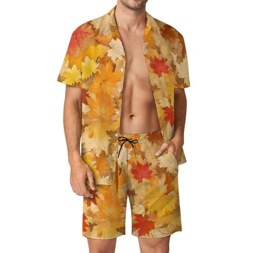 Autumn Leaves Hawaiian Shirt And Shorts 2 Piece Summer Shirt for Vacation Casual Beach Suits