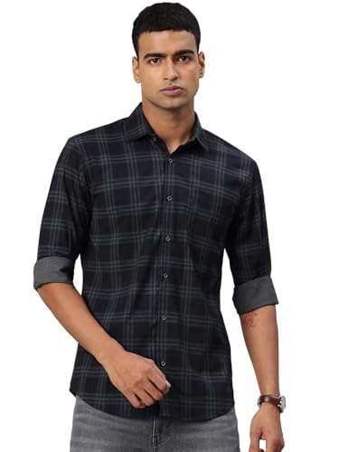 Image of Majestic Man Comfort Slim Fit Cotton Blend Checked Casual Shirt