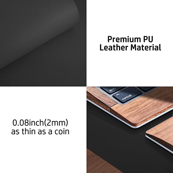 Image of AROPANA Vegan Leather Desk Mat | Large Reversible Mouse Pad & Computer Table Protector | Dual-Side Waterproof Extended Laptop Pad with Edge-Stitched Design (80x40CM, Black and Grey)