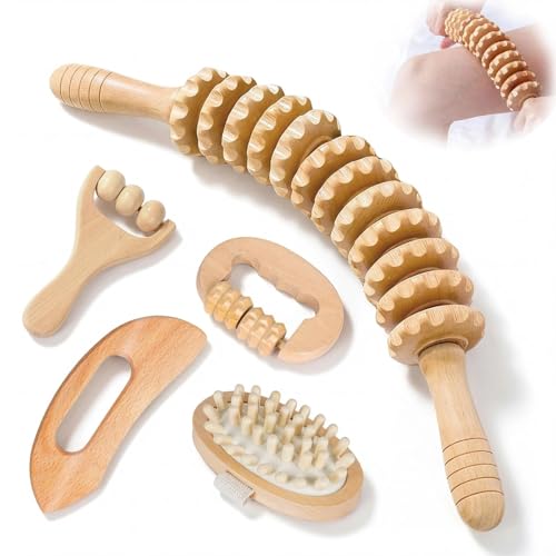 Eulihent Wooden Massage Roller Tools 5 Pcs Therapy Massager Roller Accessories Anti Cellulite Body Sculpting Tools Muscle Pain Relief Maderotherapy Kit for Relaxes Leg Arms Back Neck