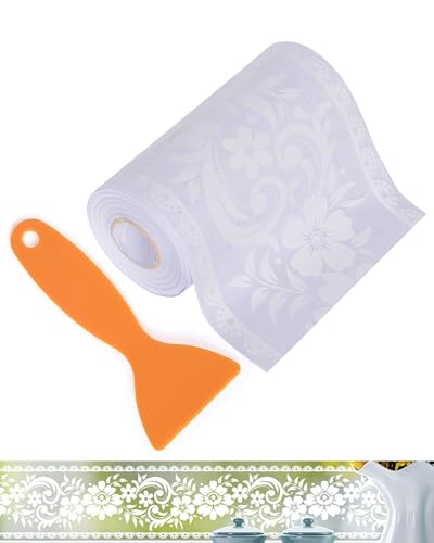 FBBULES Cenefa Adhesiva Transparente PVC Friso de Papel Pintado Auto Adhesivo Blanco Encaje Cenefa de Pared para Ventana Espejo Puerta de Cristal Baño Decoración