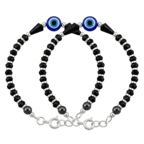 Image of Parnika (Formerly MJ 925 Traditional Silver & Black Crystals Baby Nazariya Kids Silver Bracelet in Pure 92.5 Sterling Silver for Kids - One pair