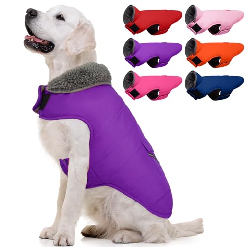 MIGOHI Warm Dog Snowsuit - Winter Dog Jacket, Reflective Windproof Fleece Vest with Leash Hole and Furry Collar