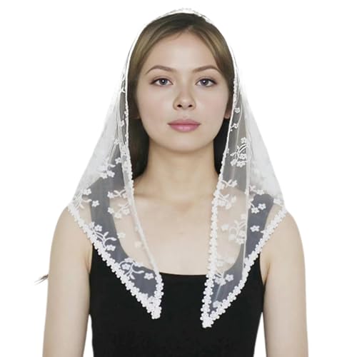 Chal hiyab blanco de moda para mujer, bufanda para el pelo con decoración de flores para un aspecto personalizado, de poliéster, malla de tul, blanco, Talla única