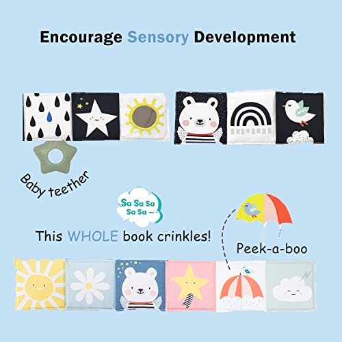 Baby Steps Angel Bear Black White High Contrast Baby Soft Cloth Book Tummy Time Toys,Baby Safe Mirror Teether Early Educational For Infants Toddlers Sensory,0-3 Yrs Newborn Crinkle Book For Babies #TOP2