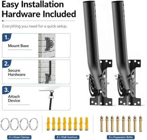 Image of Universal Wireless Bridge Mount | Pole & Wall-Mounted Antenna Mast for Outdoor Antennas, Starlink Extender, Weather Stations & WiFi Extenders | 1.36'' Diameter x 11'' Length (Black-2Pack)