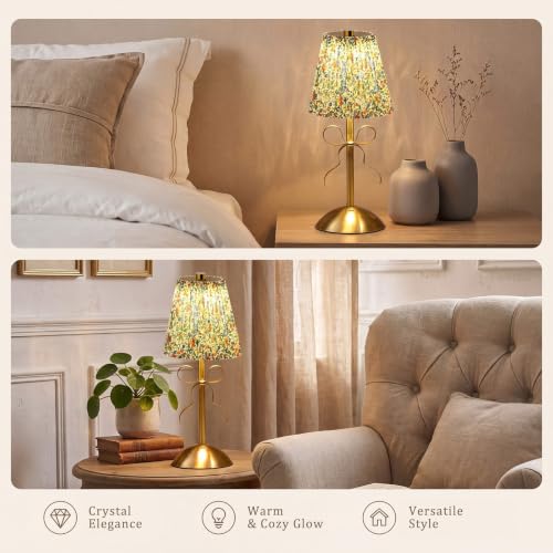 Image of Liliful 2 Pcs Cordless Table Lamp Rechargeable Touch LED Small Gold Portable Battery Operated USB-c Desk Lamp 3 Color Dimmable for Bedroom Living Room Dining (Gold,Floral Style Bow)