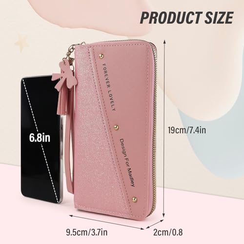 Andiker Wristlet Wallets for Women, 7.48" Glittery Womens Wallet with Tassel and Zipper PU Leather Clutch Purses for Women (Black)2