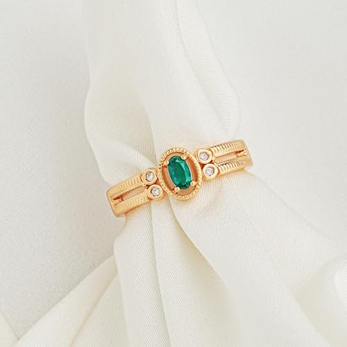 Engagement Rings Oval Cut Solitaire Emmerald Cubic Zirconia CZ Wedding Promise Rings for Her Wedding Band for Women Size 6-82