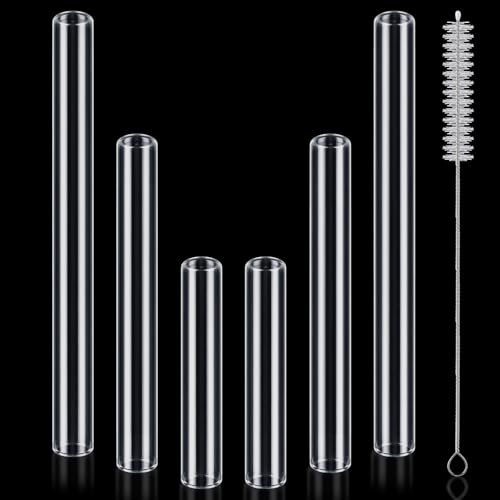 Image of FoldTier 6 Pcs Borosilicate Glass Tube 12mm OD 2mm Thick Glass Blowing Tubes with Cleaning Brush (4,6,8 Inch,Clear)