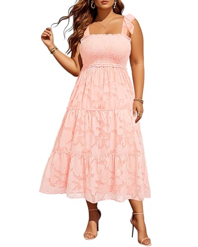 Image of Plus Size Summer Dress - Sun Boho Beach Casual Floral Tiered Smocked Long Maxi Dresses