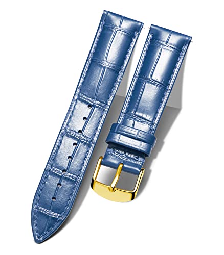 BINLUN Leather Watch Band Genuine Calfskin Replacement Watch Strap Quick Release Crocodile Pattern 10 Colors 13 Sizes for Men Women?Gold Buckle, Blue,14MM?