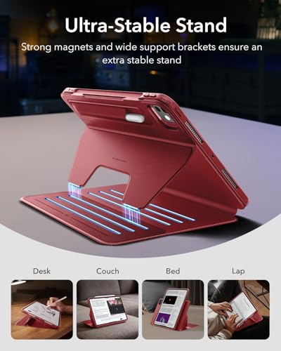 Image of ESR for iPad Pro 11 Inch Case (M5 /M4) 2025 /2024, Removable Magnetic Cover with Pencil Charging & Storage, Adjustable Portrait /Landscape Stand, 9 Standing Angles, Shift Series, Red