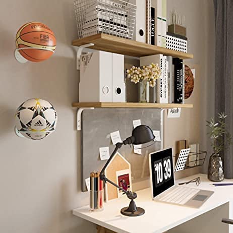 Set of 4 Black Metal Wall-Mounted Sports Ball Holder Display Rack/Basket Ball/Football/Volley Ball Storage (Black) 4