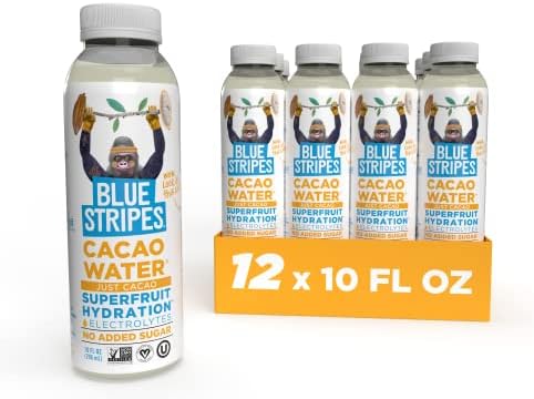 Blue Stripes Cacao Water Drink, Hydration with Superfruit Electrolytes, Antioxidants, Vitamin C, No Sugar Added, Antioxidants (Just Cacao)