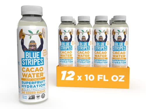 Blue Stripes Cacao Water Drink, Hydration With Superfruit Electrolytes, Antioxidants, Vitamin C, No Sugar Added, Antioxidants (Just Cacao) #TOP29