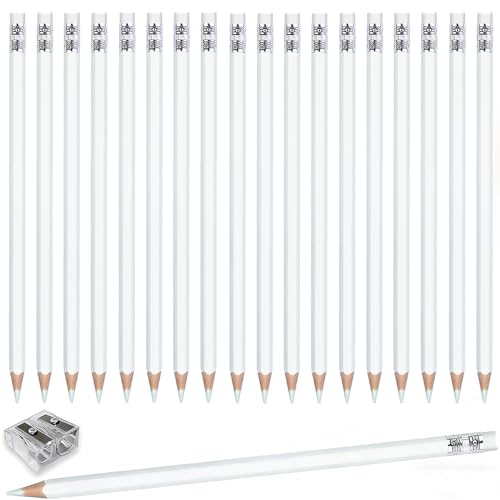 Adhere 25pcs Checking Pencils Erasable colored Pencils Pre-Sharpened #2 HB for Checking Tests Grading Map Coloring editing Office Favors including a Free sharpener. (White)