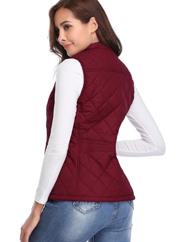 fuinloth Damen Weste, Herbst Leichte Steppweste Westen Ärmellos Jacke Kurz Vest Gilet Wein Rot L