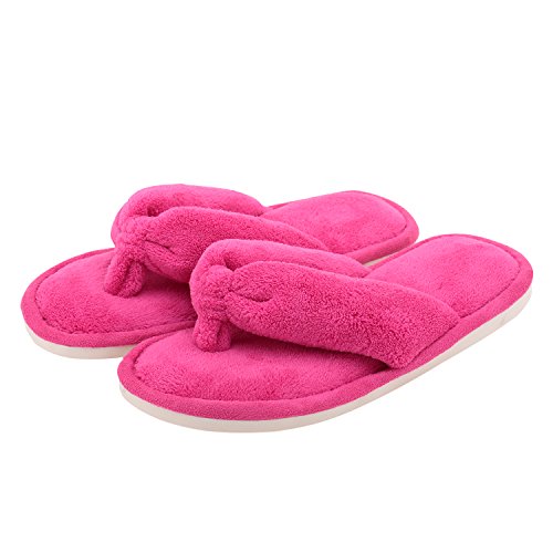 Onmygogo Indoor Slippers for Women Open Toe with Memory Foam, Soft Faux Fur Nonslip House Slippers 5.5-6.5 Fushcia