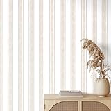 Affrolling Striped Peel and Stick Wallpaper Watercolor Stripe Self Adhesive Wallpaper Decal for Bedroom Cabinet Drawer Furniture Wall Decor, 15.75'' x 118.11''(Beige)