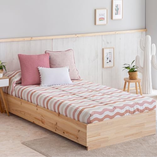 Lanovenanube Edredón Ajustable para dormitorios Juveniles e Infantiles, Camas Nido y literas, Muy cómodo y fácil de Utilizar. Medida para Cama de 90. Modelo Estampado Dunas Nude