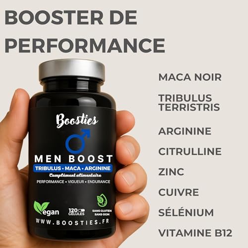 Maca noire, 4000 mg extra-fort, Tribulus terrestris, Arginine, Citrulline, Zinc, vitamin B12, Cuivre, Sélénium, Performance, Endurance, Vigueur, 120 gélules, Boosties – Image 4