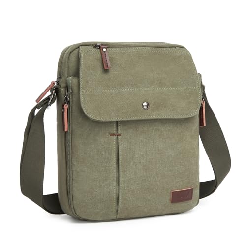KONO Umhängetasche Herren Small, Leichte Canvas Crossbody Bag für Herren mit Mehreren Taschen, Ideal für Reisen, Arbeit und Alltag (Grün)
