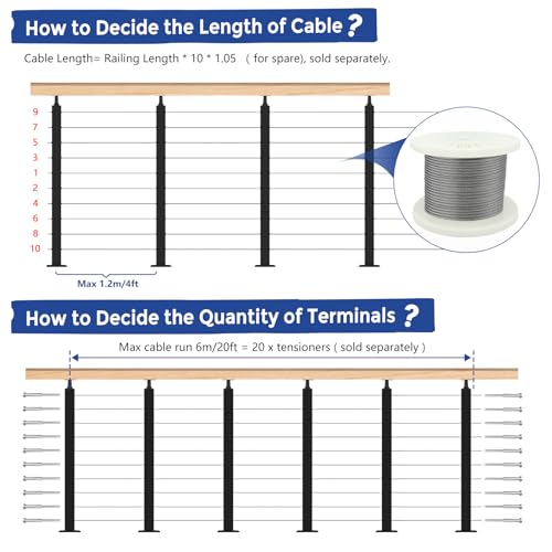 Gyykzz 4 Pack Black Cable Railing Post 36 Inch, Stainless Steel T304 Level Drilled Railing Line Posts for Deck Railing Kit System, Heavy-Duty Handrail Wire Rail Post for Indoor Outdoor Deck Balcony - Thumbnail 7