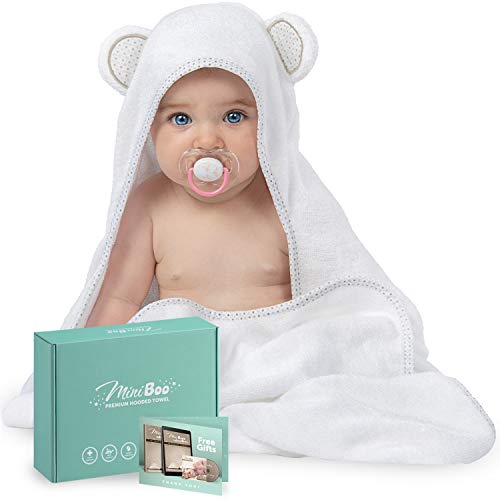 MINIBOO Organic Bamboo Hooded Baby Towel – Ultra Soft and Super Absorbent Ba