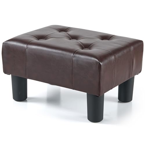 BRIAN & DANY Small Foot Stool, Leather Foot Stools with Legs, Stable Small Footstool for Living Room, Brown