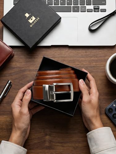 Image of MILORDE Reversible Belt for Men - Adjustable Size - Premium Leather - Double Style in One Belt