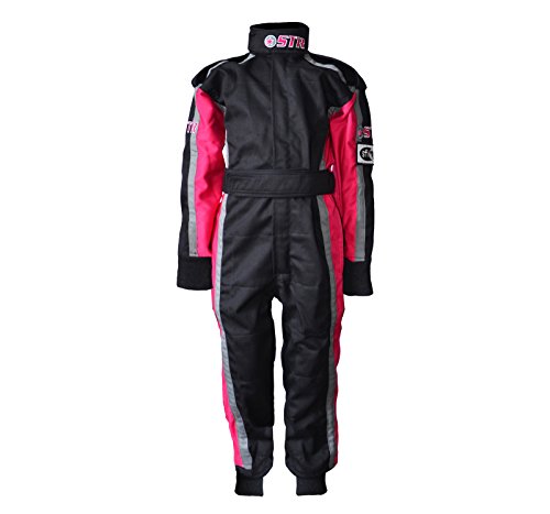 STR Junior Evo Start Race Suit - SFI 3-2/1A Aprobado - Ideal para coches de carreras ovaladas a prueba de fuego para niños y jóvenes, monos de vestir (negro/rosa/gris, 4XS)