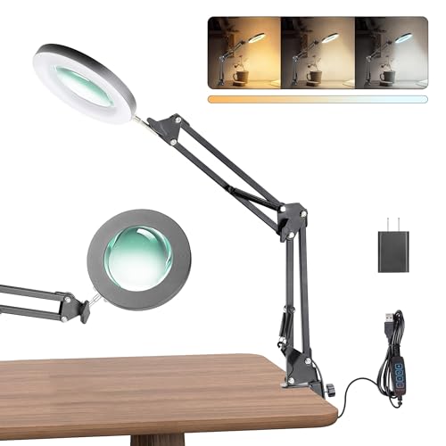 UBeesize 10X Magnifying Glass with Light and Clamp, Extra Bright Magnifying Lamp, 3 Color Modes...