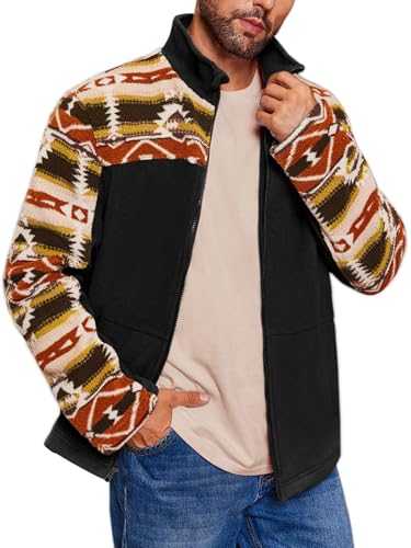 Beotyshow Mens Soft Polar Fleece Jacket Zip Up Printed Coat Casual Tribal Aztec Midweight Winter Outfits2