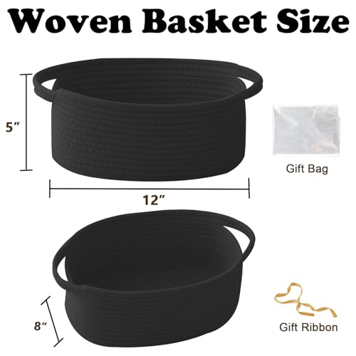 Image of Black Woven Rope Basket - Baby Gift Basket with Bag & Ribbon