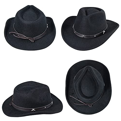 Inogih Women Girls Western Cowboy Cowgirl Hat With Buckle Belt Felt Fedora Hat Black #TOP4