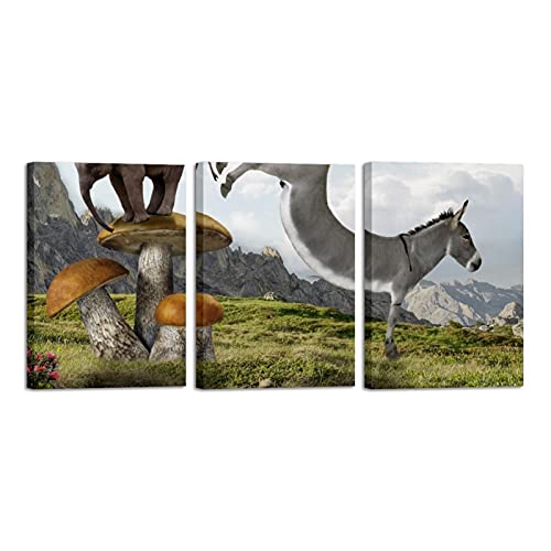 Impression Sur Toile Éléphant Cul Champignons Déco Murale 3P