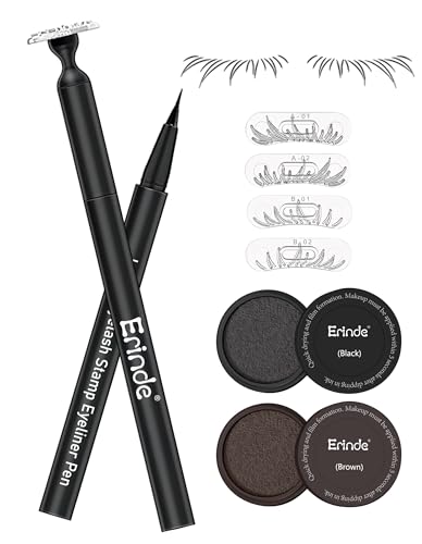 Erinde Eyelash Stamp for Bottom Lashes Lower Lash Stamp with Black & Brown Inks Ultra-Fine Eyeliner Pen Waterproof Long-Lasting Smudge-Proof Natural Look for Women