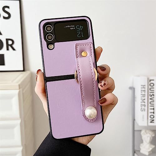 Coque Samsung Z Flip 4 en cuir violet avec anneau et perles