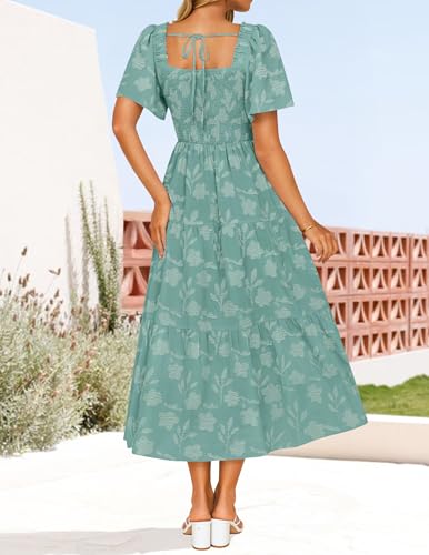 Image of ZESICA Wedding Guest Dresses for Women Summer 2026 Boho Floral Midi Dress Flowy Beach Vacation Graduation Long Dresses