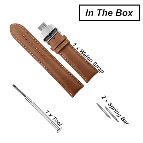 Image of DBLACK ''NAGATA3'' Leather Watch Strap with Butterfly Lock, Minimalist Design Watch Belt / / For 18mm, 20mm, 22mm, or 24mm Watch Band (Choose Your Size & Color)