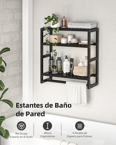 Miniatura 4 de Bamworld Estantería Baño Pared, Estante Baño, Organizador Baño, Estantería Cocina, Estantería Pared Baño - Juego de 3 Niveles de Bambú Ajustable para Ahorrar Espacio