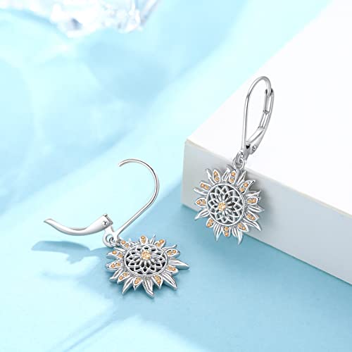 Sunflower Leverback Earrings S925 Sterling Silver Earrings You Are My Sunshine Dangle Earring Jewelry for Women3