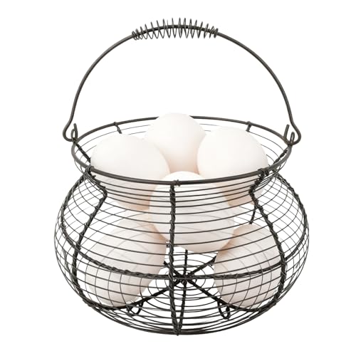 Cesta de huevos de aves de corral - Organizador vintage de alambre de hierro tejido,titular de huevos con mango - Para la cocina de picnic y granja, jardín, Pascua Navidad frutas y frutas