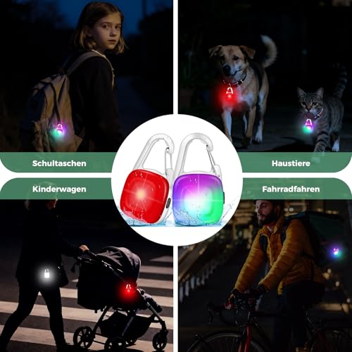 MonHall LED Blinklicht Schulranzen,2er Reflektoren Licht für Schulranzen Kinder mit 4 Modi, USB Aufladbar IP68 Wasserdicht Sicherheitslicht für Rucksack Haustier Nachtläufer Bergsteiger(Weiß)